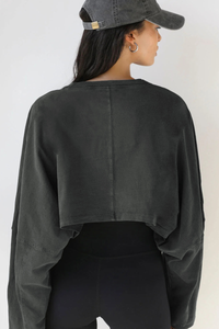 Women's Fall Cropped Drop Shoulder Relaxed Long Sleeve Top