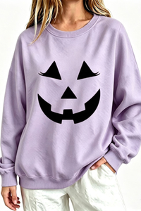 Women's Fall Halloween Pumpkin Face Print Relaxed Sweatshirt