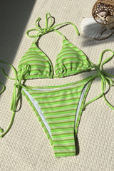 Women's Summer Colorful Striped Halter Neck Dopamine Bikini