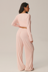 Women's 3 Piece Set: Bra & Long Sleeve Top & Casual Pants