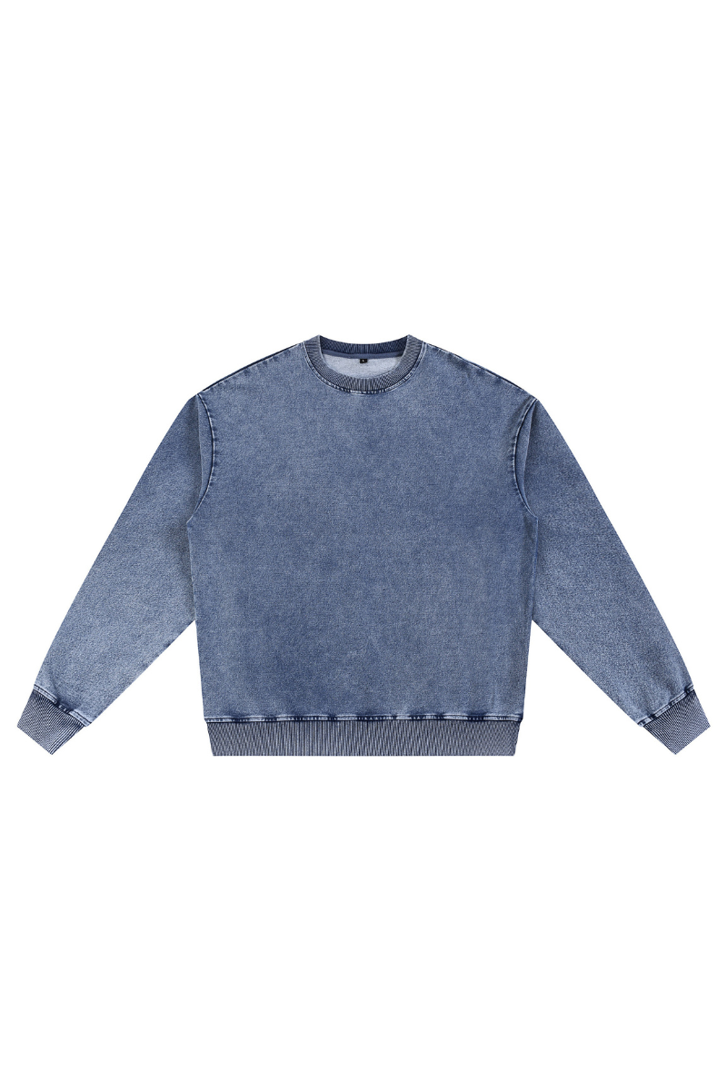 Unisex Fall 380G Heavyweight Washed Denim Relaxed Pullover