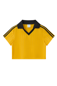 Women’s Cropped Color Block Striped Polo V-Neck  T-Shirt