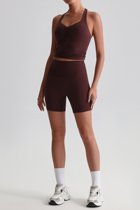Women's Bare Feel Pleated Tank Top And Sport Shorts Yoga Set