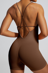 Women's Sports V-neck Cross Back Backless Spaghetti Straps Jumpsuits