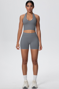 Women's Seamless Halter Tank Sport Shorts Two-Piece Set