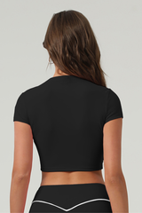 Women's  Color-Block Piping Cropped Mock Neck Sports Top