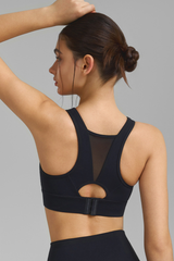Women's U-Neck Wide Strap Mesh Panel Breathable Sports Bra