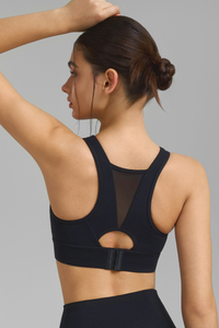 Women's U-Neck Wide Strap Mesh Panel Breathable Sports Bra