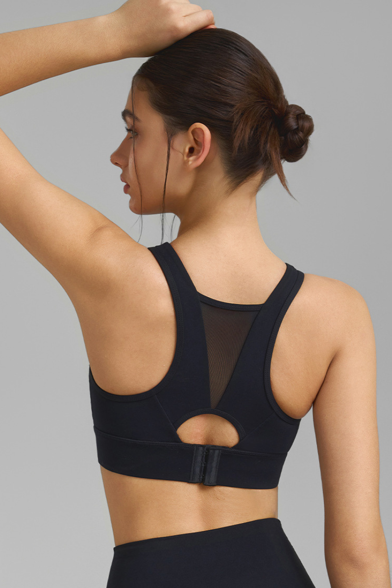 Women's U-Neck Wide Strap Mesh Panel Breathable Sports Bra