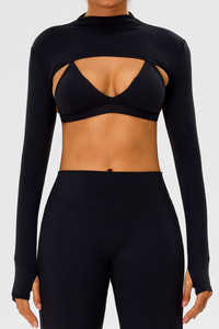 Women's Athletic Stand Collar Finger Cuffs Long Sleeves Top