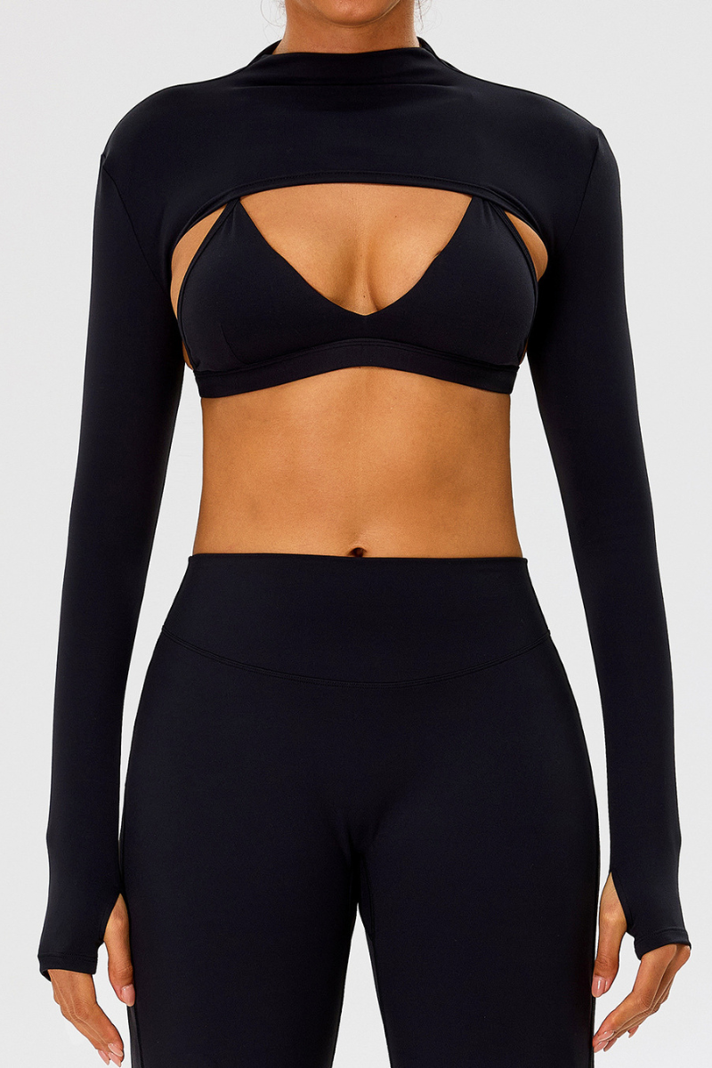 Women's Athletic Stand Collar Finger Cuffs Long Sleeves Top