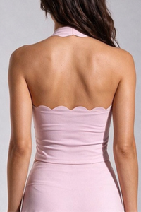 Women's Scalloped Halter Neck Side Pleated Sports Tank Top