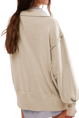 Loose-fitting, flared-neck hoodie with a split design