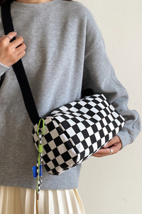 Unisex Checkered Canvas Cylinder Crossbody Bag