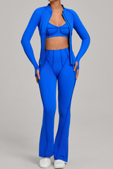Versatile zipper-fastened matte-finish yoga three-piece set