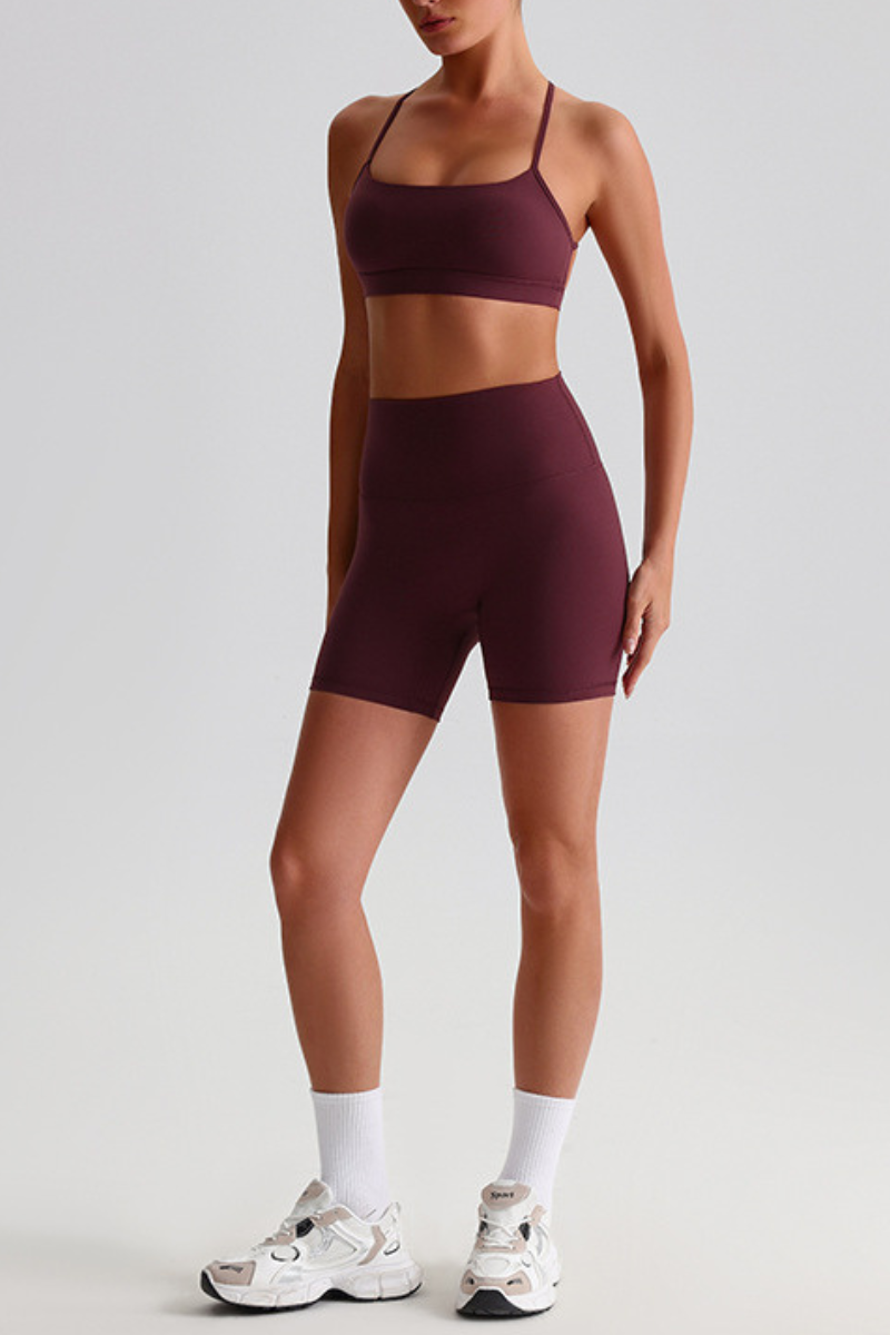 Women Bare Feel Halterneck Bra & High Rise Fitness Shorts Yoga Set