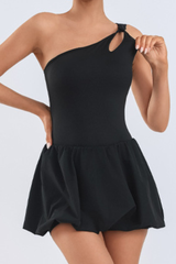 Women's One Shoulder Cutout Waist Cinched Tennis Mini Dress
