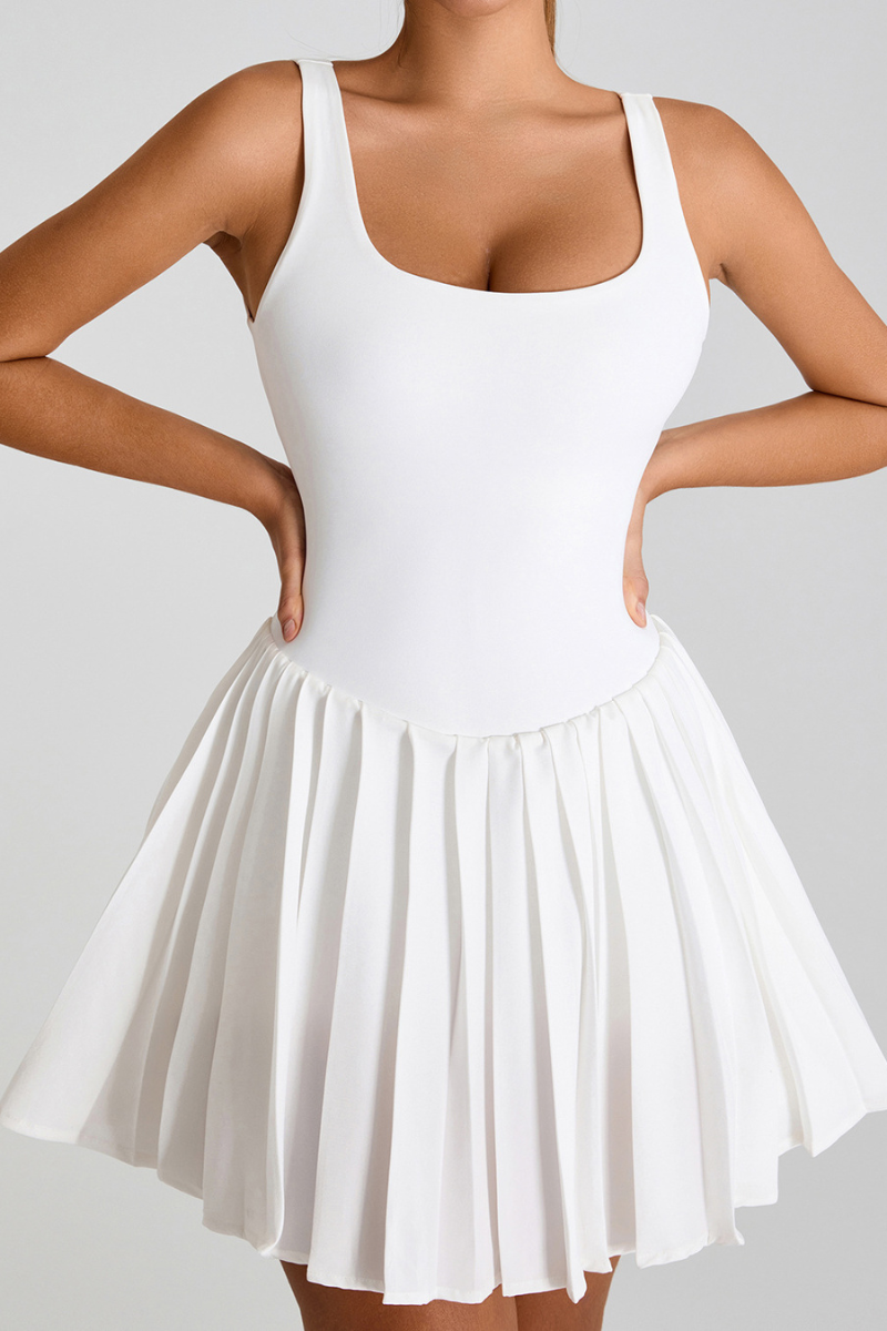 Women's Backless U-Neck Anti-Exposure Pleated Tennis Dress