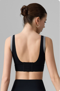 Women's Wide Strap Color-Block Faux Two-Piece Sports Bra