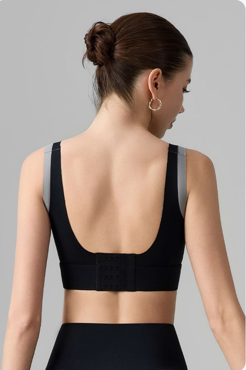 Women's Wide Strap Color-Block Faux Two-Piece Sports Bra