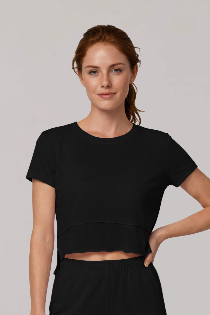Women's Summer Crew Neck Athletic Cropped Solid Tee