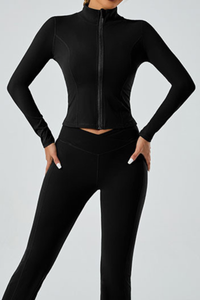 Women's stand-up collar with zipper sports jacket.