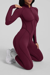 Women's Stand Collar Seam Detail Yoga Long Sleeve Jumpsuit
