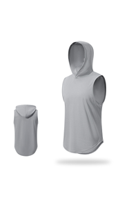 Men's Hooded Curved Hem Mesh Quick Dry Athletic Tank Top