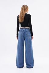 Women's Fall Drawstring Waist Wide Leg Jeans
