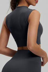Women's Mock Neck Padded Cropped Sports Yoga Tank Top