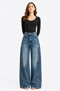 Women's High Waist Retro Non-Stretch Baggy Wide Leg Jeans