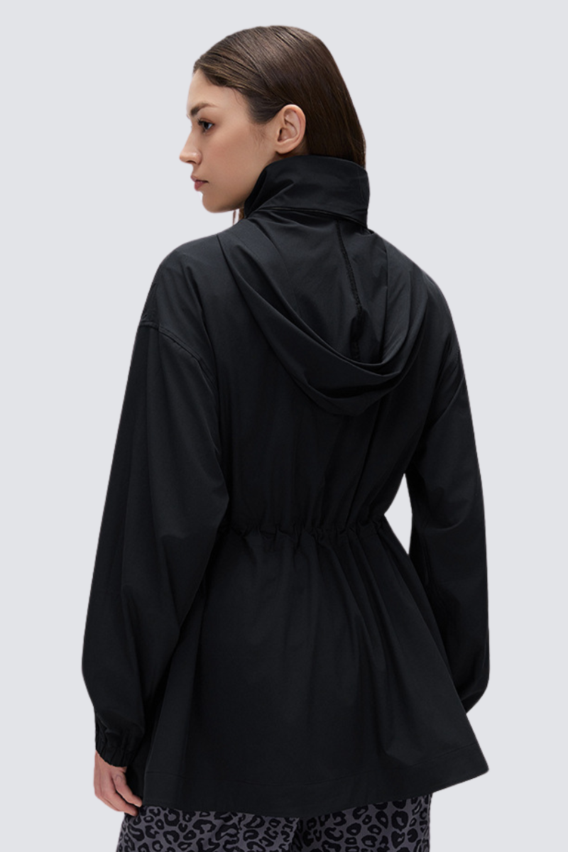 Women's Packable Drawstring Hooded Mid Length Jacket