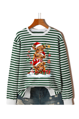 Women's Christmas Cow Striped Color Block Sweatshirt