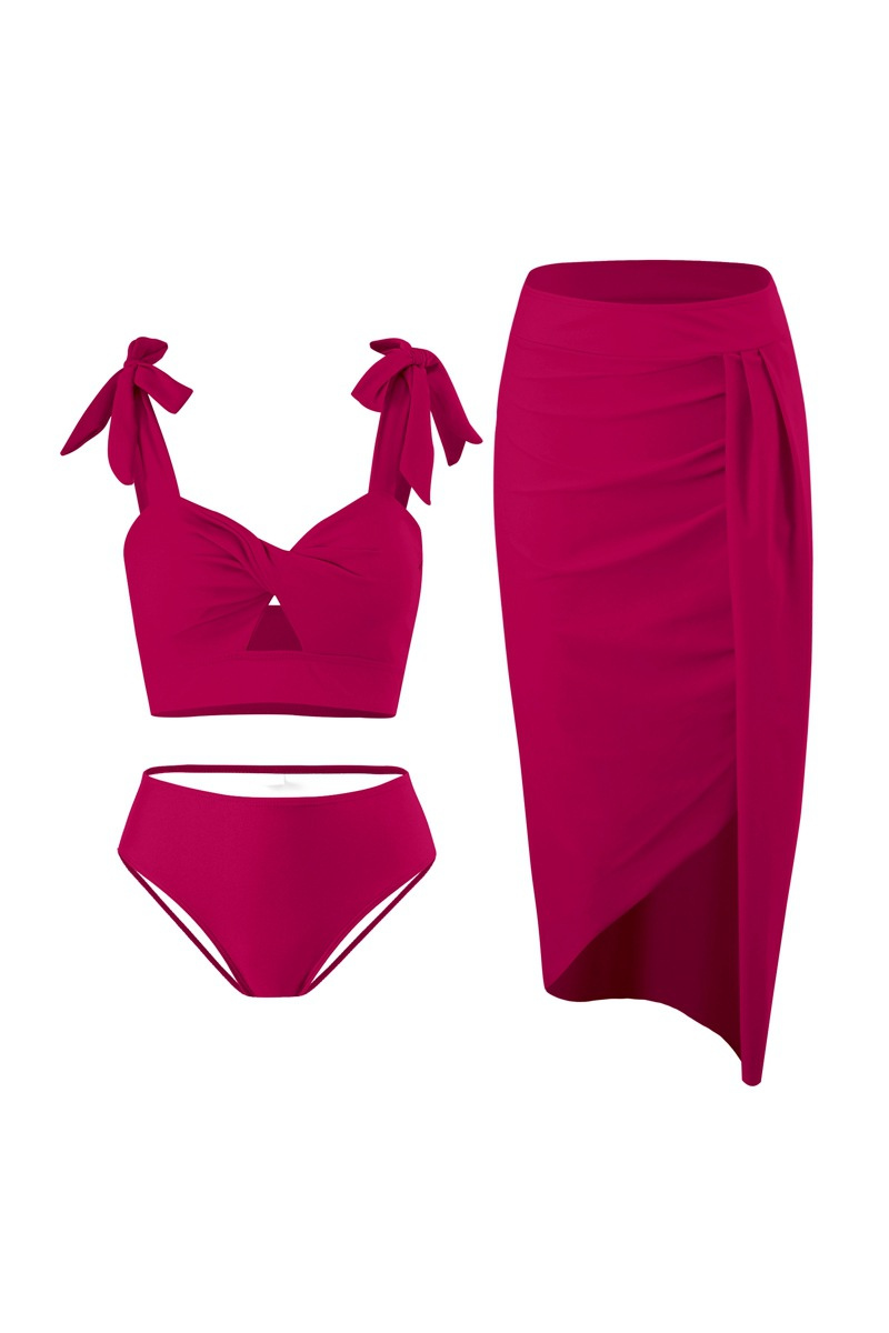 Women's Twist-Front Pleated Skirt Three Piece Bikini Set
