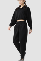 Women Cropped Hooded Top and High Waist Pants 2 Piece Set