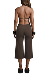 Women's Halter V-Neck Triangle Cup Sports Bra & High-Waist 7/8 Wide-Leg Yoga Pants Set