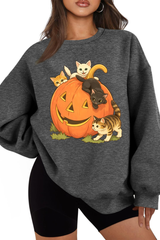 Women's Fall Halloween Cat Pumpkin Graphic Casual Sweatshirt