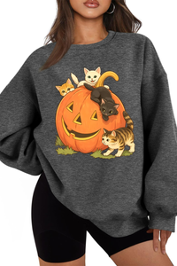 Women's Fall Halloween Cat Pumpkin Graphic Casual Sweatshirt