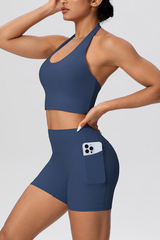 Women's Sport Set:Halterneck Tank Top And Side Pocket Shorts