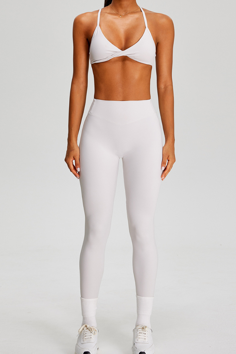 Women's Sets:Twist-Front Cross Back Bra And Pleated Leggings
