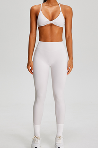 Women's Sets:Twist-Front Cross Back Bra And Pleated Leggings