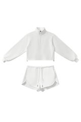 Women's Fall Half Zip Stand Collar Sweatshirts And Drawstring Shorts