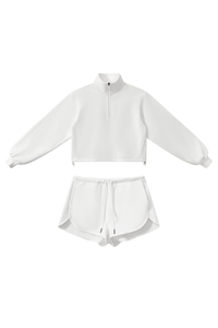 Women's Fall Half Zip Stand Collar Sweatshirts And Drawstring Shorts
