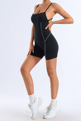 Women's Striped Color-Block Padded Backless Short Yoga Jumpsuit