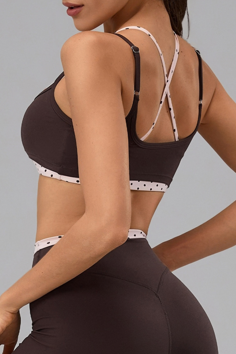Women's Athletic Fake 2 Piece Polka Dot Yoga  Bra