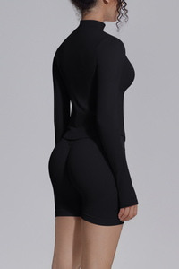 Women's Seamless Stretchy Jacket And No Front Seam Short Set