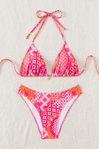 Women's Halter Triangle Cup Printed Bikini Set