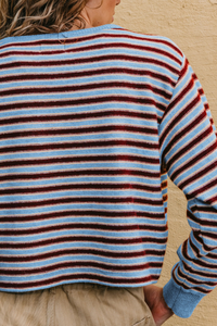 Women's Fall/Winter Striped Crew Neck Cropped Knit Sweater
