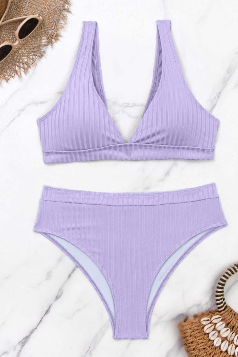 Women's V-Neck Wide Strap High-Waisted Solid Bikini