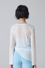 Women's Wide U-Neck Side Drawstring Sheer Long Sleeve Yoga Cover-Up